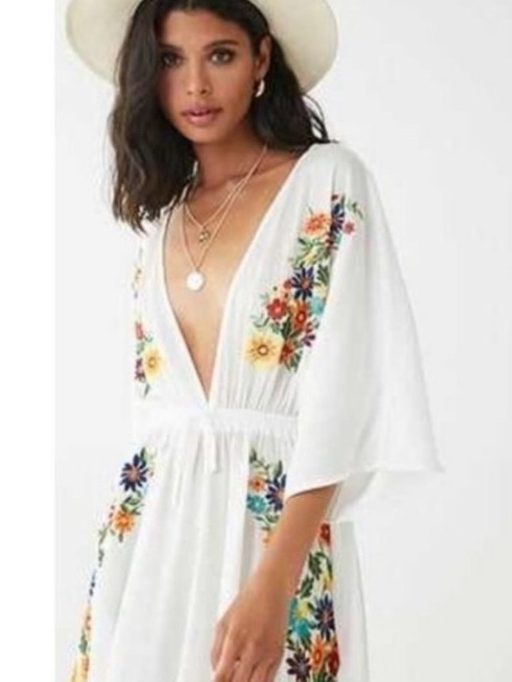 Forever 21 White Floral Embroidered Jumpsuit